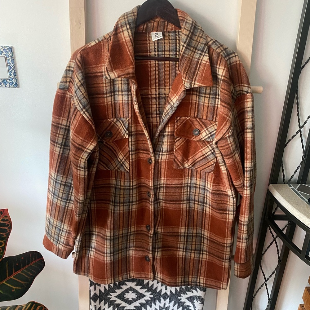 Fall Toned Plaid Teddy Oversized Shacket
